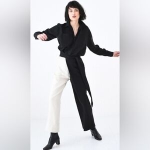 MARA HOFFMAN UNITA TWO TONE WIDE LEG PANTS IN BLACK AND CREAM